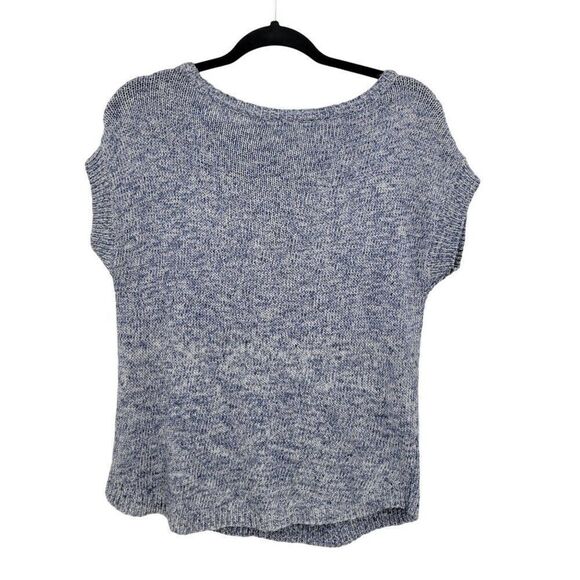 Loft Short Sleeve Knit Top XS Blue Speckled Boxy Casual Comfy Stretch Non-Itch - Picture 2 of 9